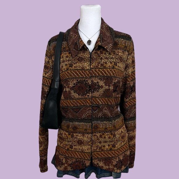 vintage 90s striped boho whimsygoth grunge zip up light weight shirt jacket - Picture 1 of 8